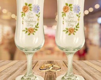 Vintage 1980s Birthdays of Bury England toasting champagne flutes original box wedding gift
