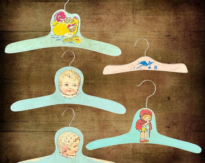 Featured listing image: Vintage 1950s set of 5 child's wooden clothes hangers