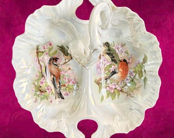 Seltmann Weiden Royal Tettau Bavaria lusterware porcelain divided dish with handle vintage 1960s