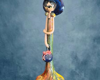 Oteri studio artisan pottery signed figurine vintage 1970s