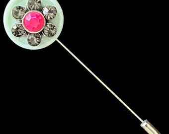 Upcycled vintage 1950s sparkling floral silver tone button stick pin