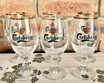 Carlsberg vintage 1990s set of 6 stemmed beer pilsener glasses