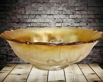 Fenton Acorn vintage 1940s small marigold carnival seamed glass bowl