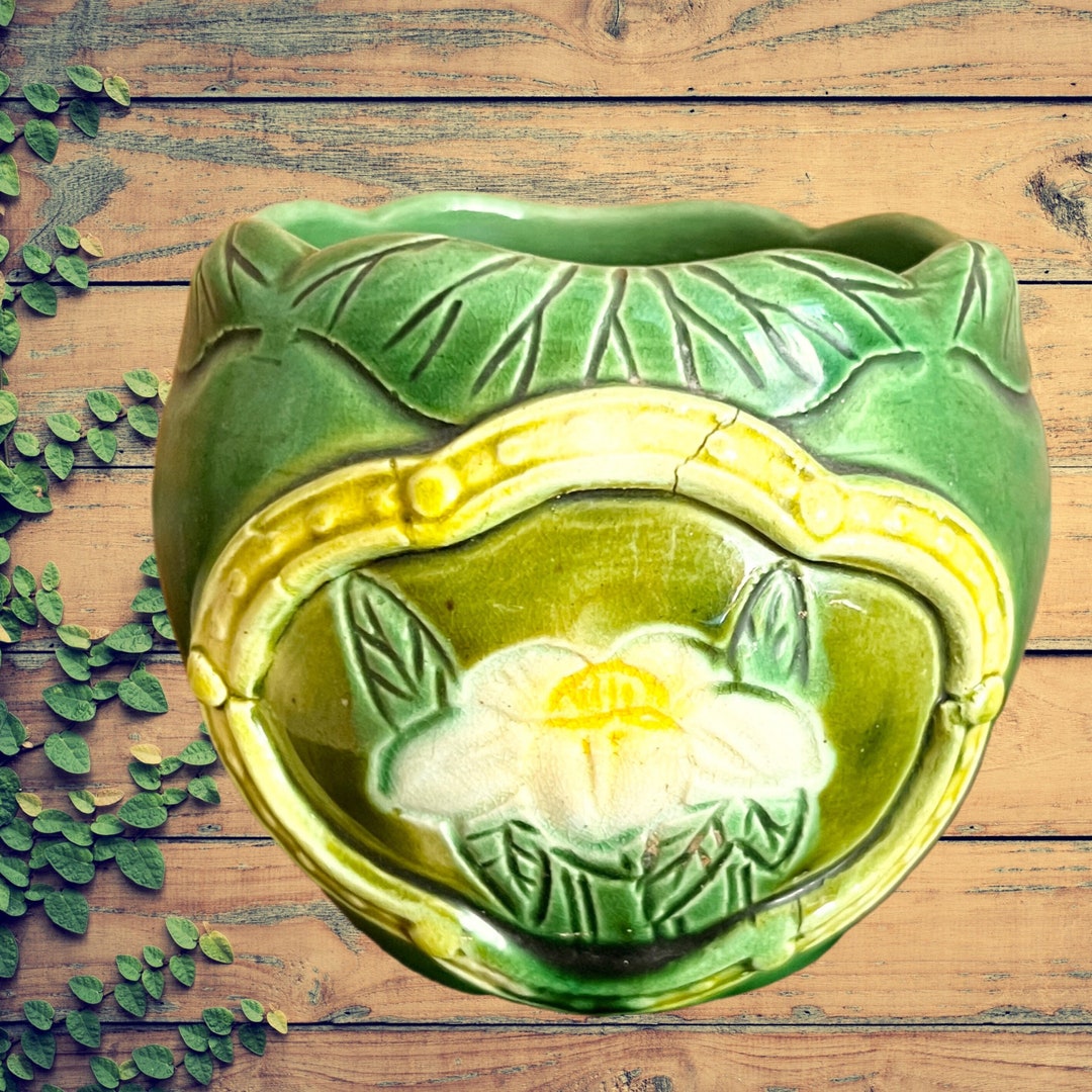 Art Nouveau Small Majolica Jam Mustard Condiments Pot Vintage Etsy