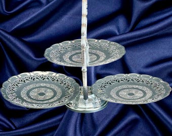 MCM vintage 1950s chrome folding 3 tier cake biscuits sandwich serving tray stand made in England