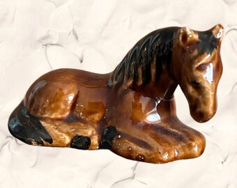 Beswick style mini sleeping horse glazed ceramic tchotchke figurine vintage 1970s