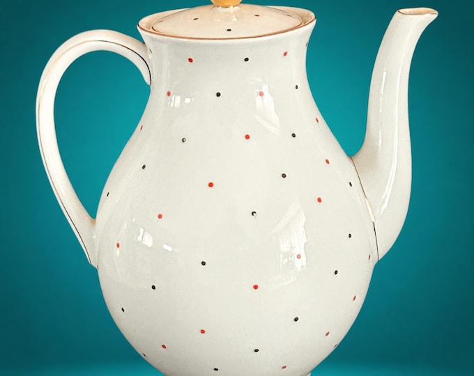 Featured listing image: Vintage 1950s Arzberg Form 1350 B Coffee Pot, Hermann Gretsch Design, Polka Dot Decor