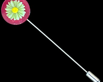 Upcycled daisy boho style vintage 1950s silver tone button stick pin