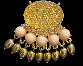 Bollywood style vintage 1990s upcycled faux gold sparkling bead brooch