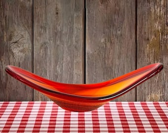 Murano mid-century modern gondola red and orange Italian art glass bowl