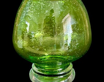 Green hand-blown studio glass fishbowl style sweets dish vintage 1970s