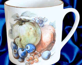 Vintage Furstenberg Demitasse Cup: 1970s Fruit Motif, 24K Gilt Porcelain