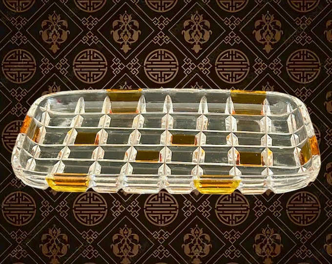 Featured listing image: West Germany Echt Bleikristall vintage 1970s clear, amber cut crystal biscuit or vanity tray