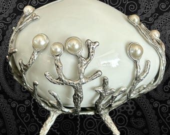 Loyfar England artisan pewter and porcelain decorative figural egg vintage 1990s