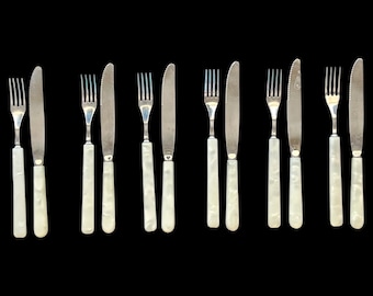 Pearl handle set of 6 Grosvenor knives and forks vintage 1950s cutlery flatware