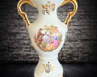 Bardet Limoges France vintage 1970s French mini porcelain twin handled vase 10.5cm