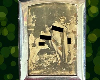 1900s vintage silverplated cigarette or card case with photograph