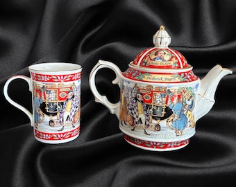 Pickwick Papers fine bone china Teapot Set by Sadler England, Charles Dickens
