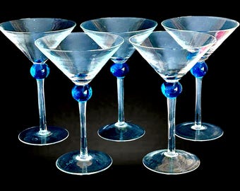 Bombay Sapphire vintage 1990s set of 5 collectible martini glasses