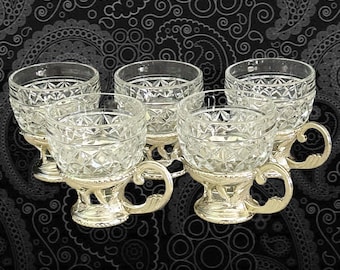 Italian cut glass vintage 1970s demitasse 100ml espresso cups on silvered supports set of 5