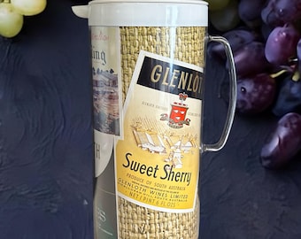 Newlyne J Glaser Melbourne vintage 1960s Steditemp insulated jug with lid wine and sherry motif 23cm tall