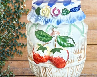 Vintage 1960s Japanese ceramic figural strawberry jam jar pot