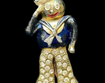 1940s vintage rare WW2 Nemo Sweetheart Sailor metal brooch with diamante trousers