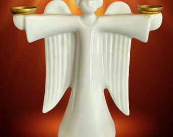 Rosenthal Selb Plossberg Germany vintage 1950s small 9cm Art Deco style porcelain angel candleholder