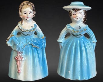 Victorian Ladies vintage 1950s porcelain salt and pepper shakers, made in Japan