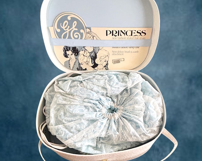 Featured listing image: General Electric GE Princess vintage 1960s hair dryer in deluxe carry case minus brush