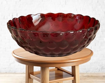 Anchor Hocking Ruby Red Bubble Glass 20cm serving bowl vintage 1950s