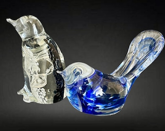 Eamonn Vereker hand blown vintage studio glass stylised penguin and bluebird figurines