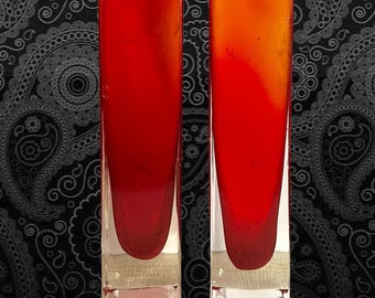Vintage 1970s Whitefriars style pair red glass block vases 18cm