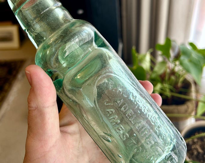 Featured listing image: F Humphris and Sons Adelaide Jamestown vintage Victorian early 1900s clear glass codd bottle with marble