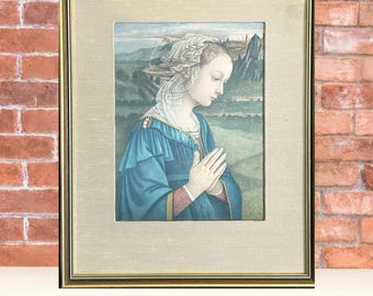 Madonna Virgin of the Rocks by Renaissance painter Fra Filippo Lippi silk framed print on board vintage 1970s