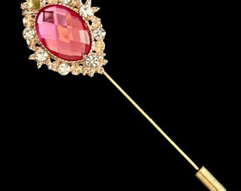 Upcycled art nouveau style vintage 1970s pink and gold tone stick pin