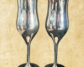 Dynasty Silver Collection vintage 1960s silver plate champagne goblets, flutes in original box