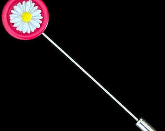 Upcycled daisy boho style vintage 1950s silver tone button stick pin