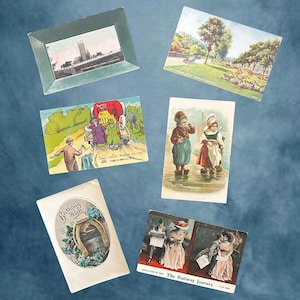 1910 vintage set of 6 handwritten colour postcards