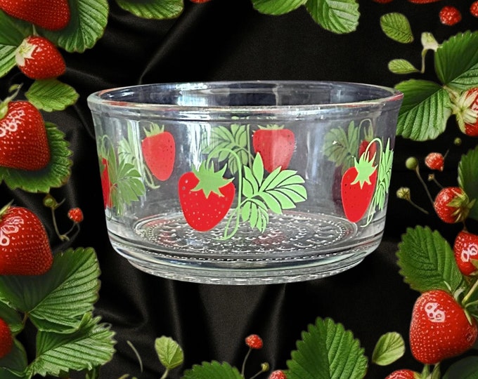 Featured listing image: Bormioli vintage 1970s small clear glass strawberry matcha dessert bowl