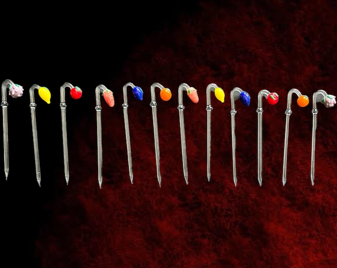 Featured listing image: Vintage Lauscha Bimini Lampwork Glass Cocktail Picks, Fruit Motif, Set of 12