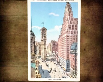 Manhattan Card Publishing Co vintage 1910s blank postcard Paramount and Times Square Buildings