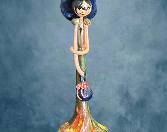 Oteri artisan pottery signed figurine of a young girl vintage 1970s