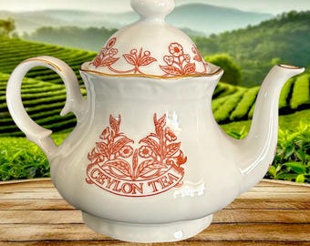 Mlesna Ceylon Tea single cup white and red floral vintage teapot by Lanna Porcelain Sri Lanka + free gift