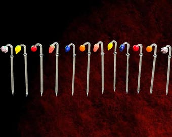 Lauscha Bimini vintage 1930s lampwork glass cocktail picks stirrers fruit motif set of 12