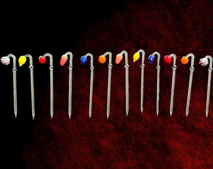 Featured listing image: Lauscha Bimini vintage 1930s lampwork glass cocktail picks stirrers fruit motif set of 12