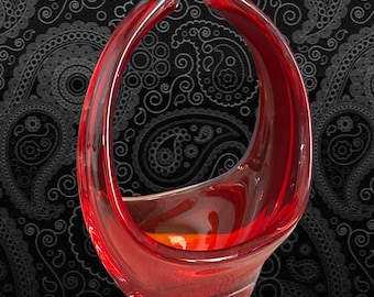 Murano Italy vintage 1970s hand blown red glass modern style basket 23cm