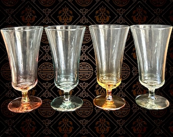 1960s set of 4 vintage harlequin drinking tumblers, parfait glasses