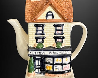 Chemist Pharmacy kitsch glazed ceramic cottage teapot vintage 1980s
