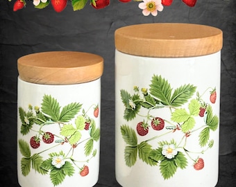 Portmeirion Summer Strawberries small canisters vintage 1990s made in England